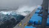 Величезні хвилі проти вантажного судна