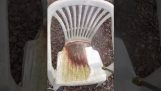 Nettoyer une chaise en plastique avec de l'eau sous pression