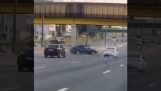 Drivers intentionally collide on a highway