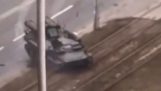 Russian tank crashes car north of Kiev