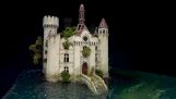 O diorama de um castelo abandonado