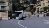 A small electric car at the hairpin of Monaco